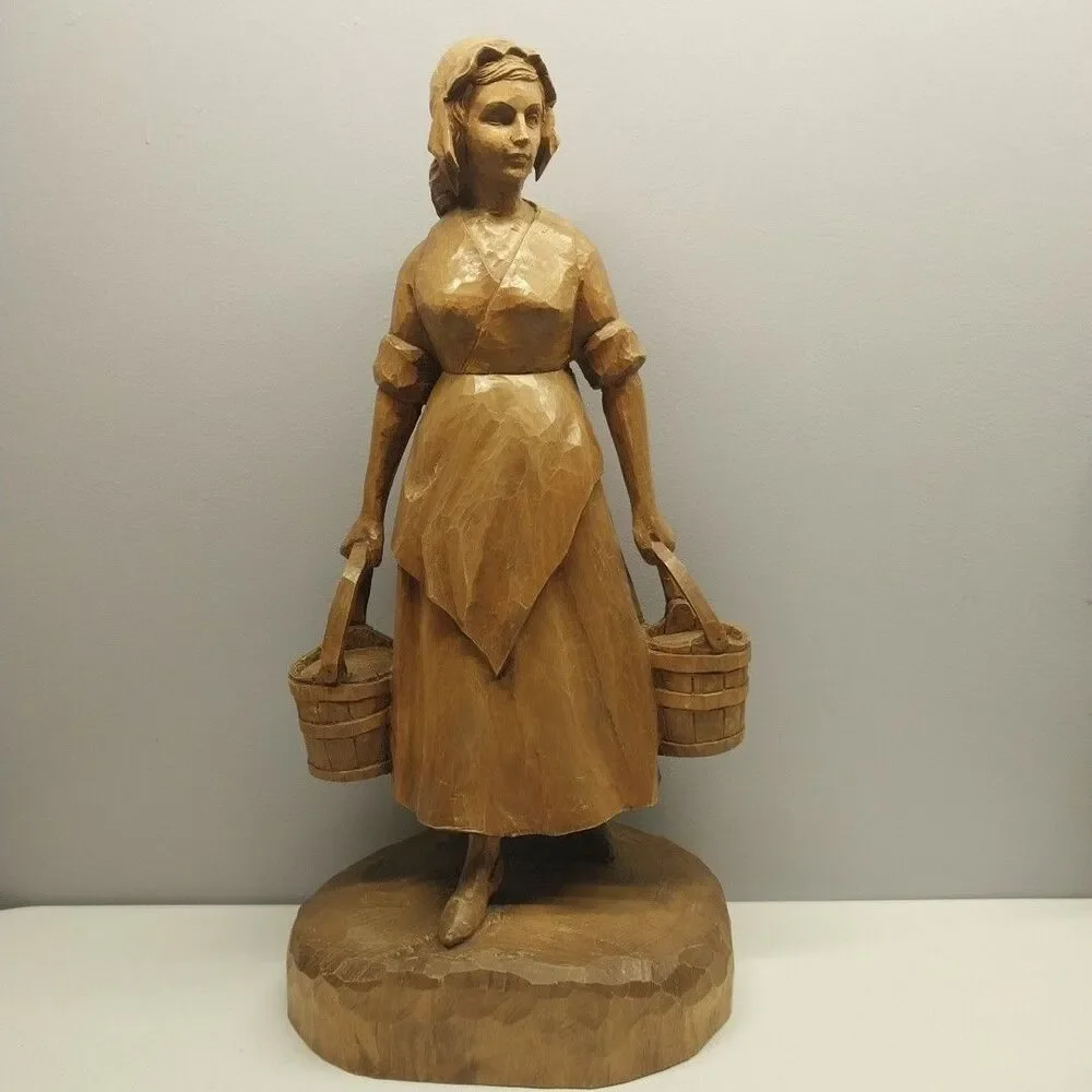 Hand Carved Farm Woman Peasant Folk Art Sculpture 19
